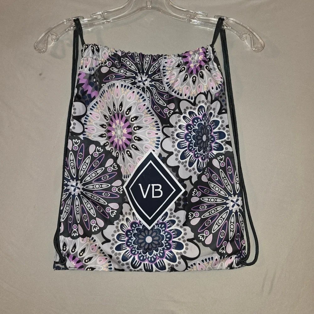Vera Bradley Drawstring Backpack OS Purple Floral Mandala Cinch Sack Bag travel